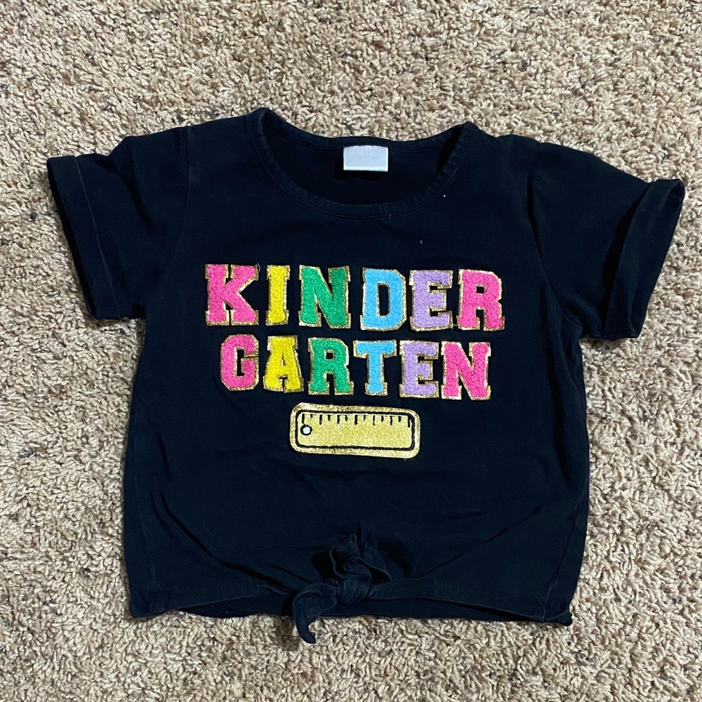 Kids Black T-Shirt with Colorful 'Kindergarten' Print